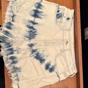 American Eagle Outfitters White and Blue Tie-Dye Jean Shorts